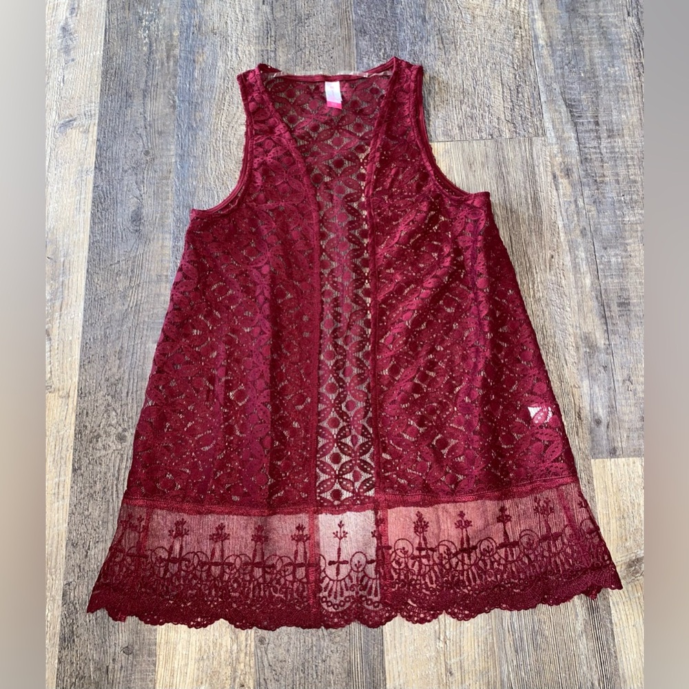 No Boundaries Burgundy Lace Open Vest